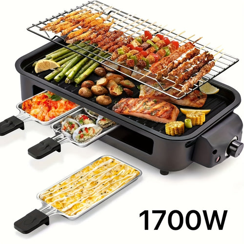 1700W Smokeless Indoor Electric Grill｜Portable Non‑Stick BBQ Griddle, Dishwasher Safe