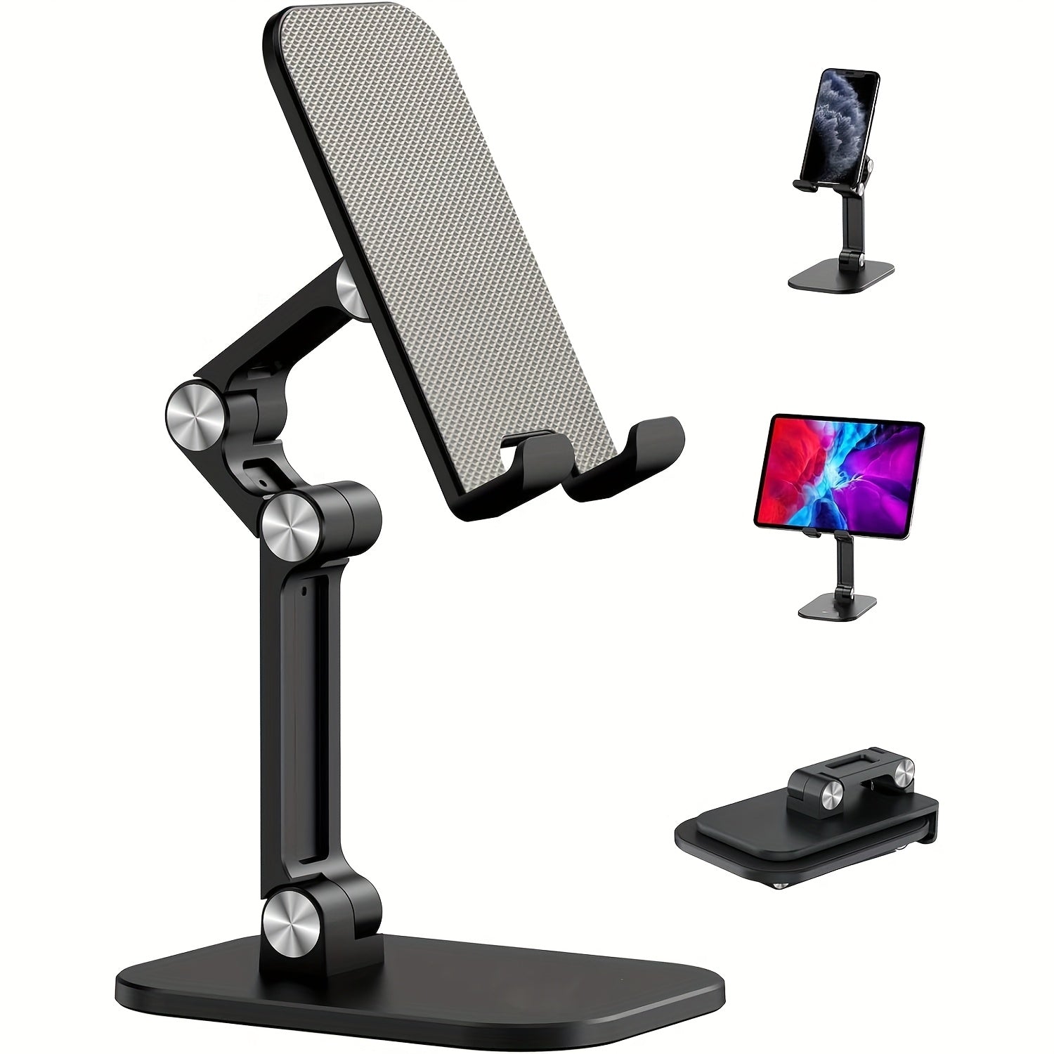 Phone Stand, Adjustable Height And Angle Foldable Cell Phone Stand Holder for Desk, Taller Iphone Stand Compatible with 4.7"-13" Smartphones Ipad Tablet, Black
