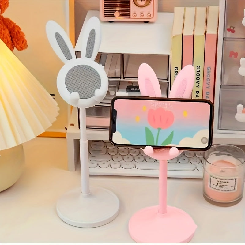 Easter Bunny Phone Stand • Cute Pink Floral Design With Bunny Ears And Bow • Adjustable Height 0°-90° • Durable Abs Material • Smartphone Desktop Organizer • Home Office Decor • Clip Holder • Miracase Brand